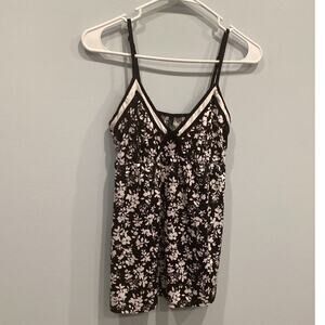 Vintage Womens Babydoll Top Size Large Black White Cami Camisole Floral Y2K Bow